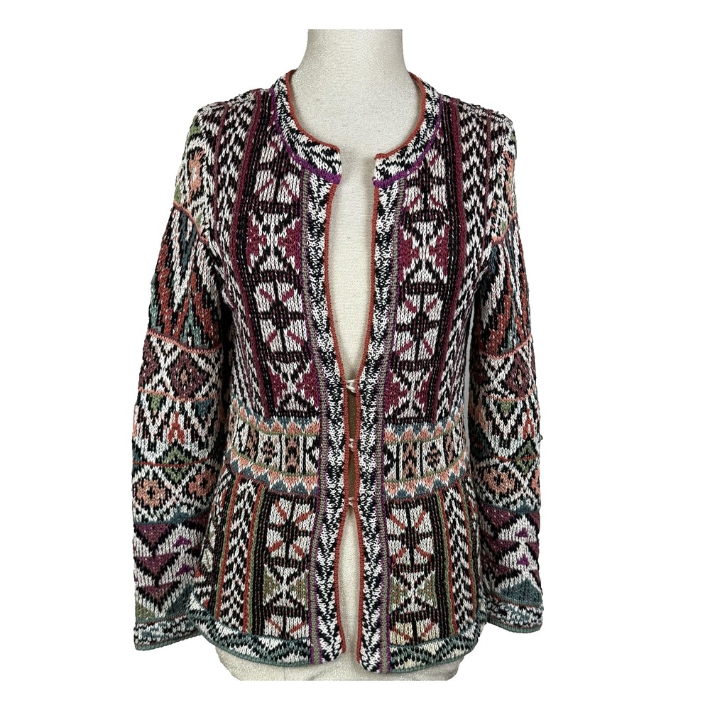 Peruvian Connection Cardigan Jacket‎ Sweater Womens S Abstract Pima Cotton Boho